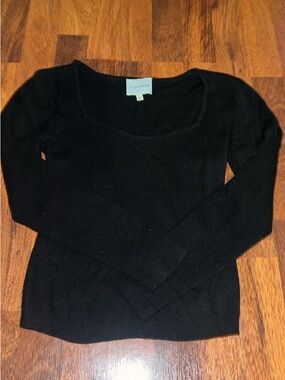 Pink Rose Black Scoop Neck Long Sleeve Sweater